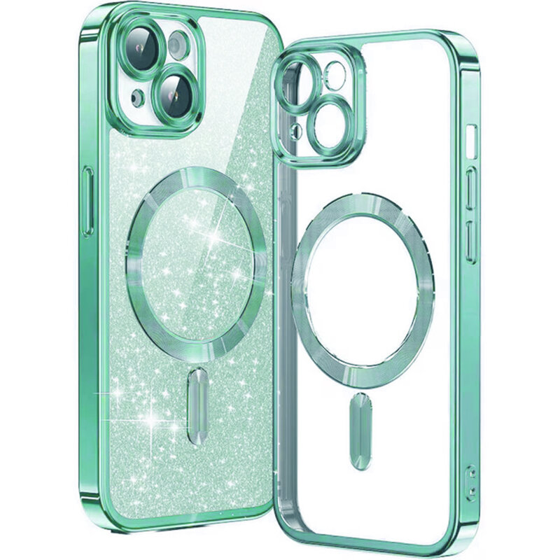 Husa premium iPhone 14 Techsuit Luxury Glitter MagSafe, verde deschis