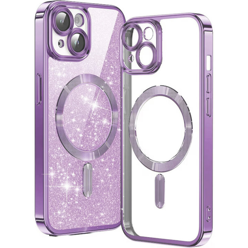 Husa premium iPhone 13 Techsuit Luxury Glitter MagSafe, mov deschis