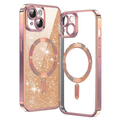 Husa premium iPhone 13 Techsuit Luxury Glitter MagSafe, roz auriu