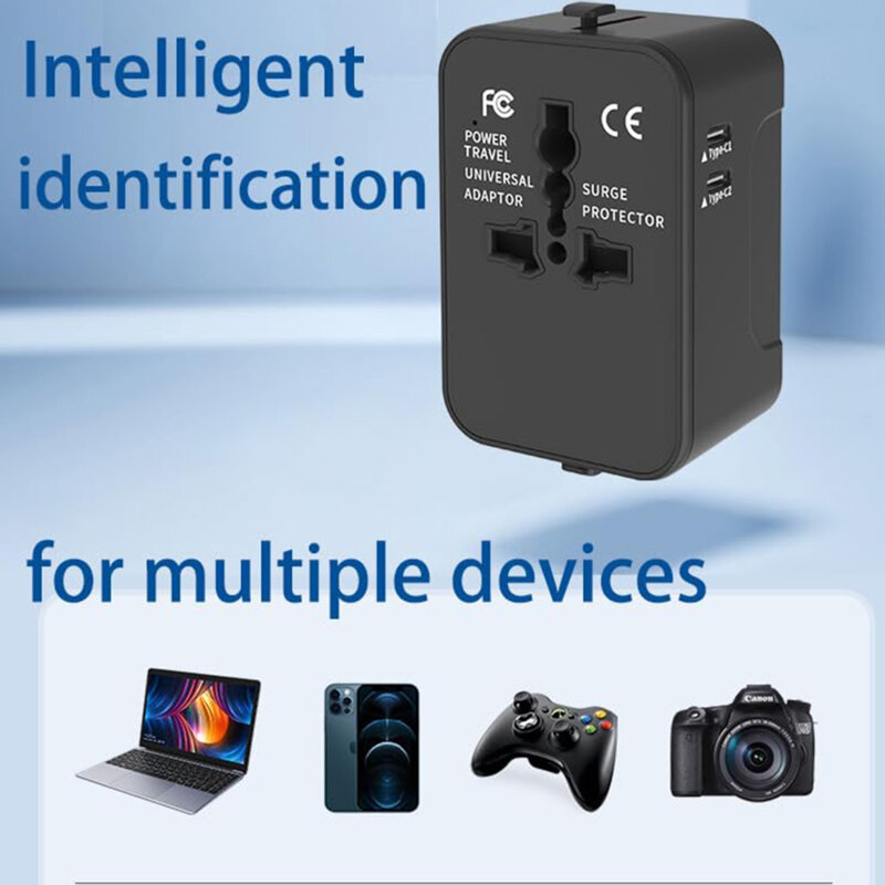 Adaptor priza EU la US, UK, AUS, 2 x USB-C, Techsuit, HHT202-2C