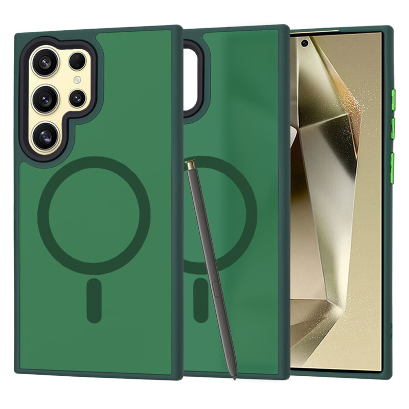 Husa Samsung Galaxy S24 Ultra Techsuit HaloFrost MagSafe Series, verde inchis