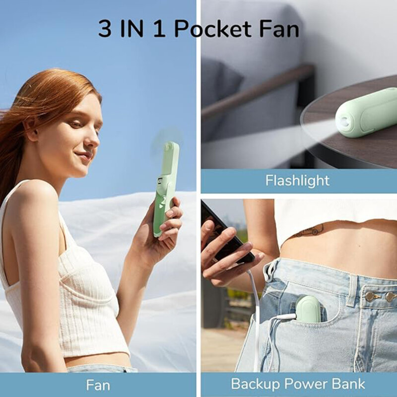 Mini ventilator portabil cu acumulator JisuLife F8, verde