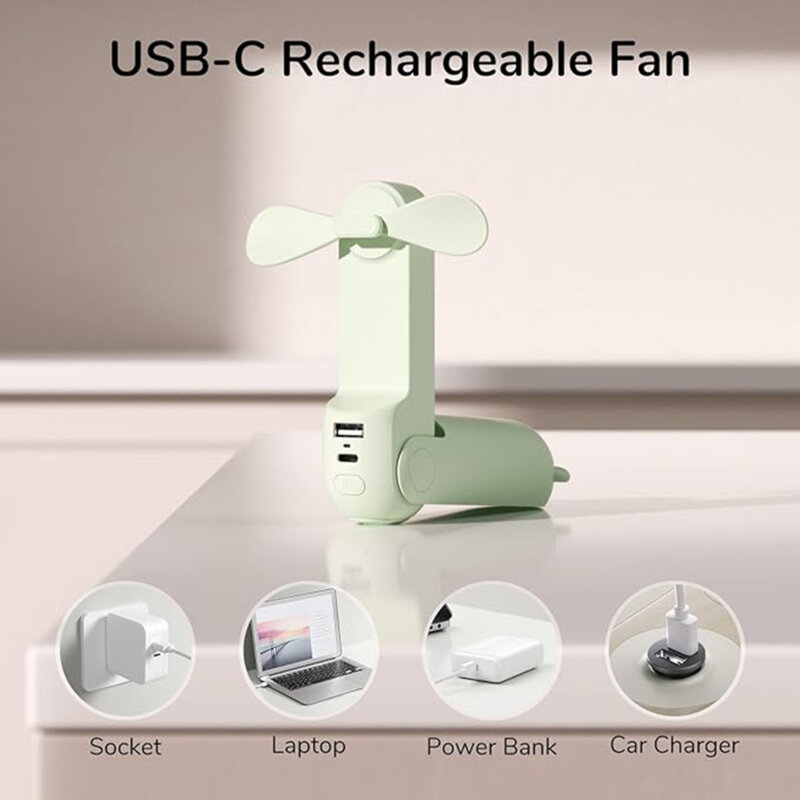 Mini ventilator portabil cu acumulator JisuLife F8, verde