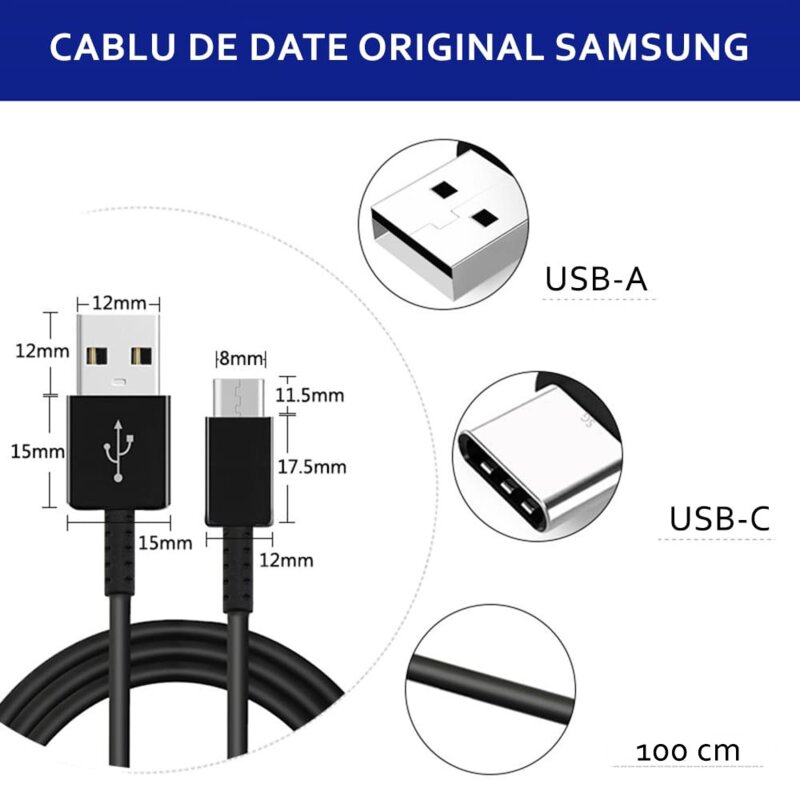 Cablu Samsung USB la Type-C 2.1A, 1m, negru, EP-DG970BBE