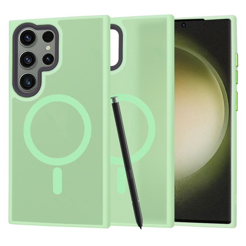Husa Samsung Galaxy S23 Ultra Techsuit HaloFrost MagSafe Series, verde deschis