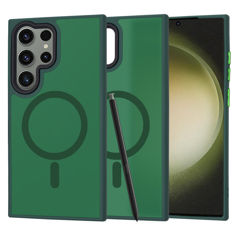 Husa Samsung Galaxy S23 Ultra Techsuit HaloFrost MagSafe Series, verde inchis