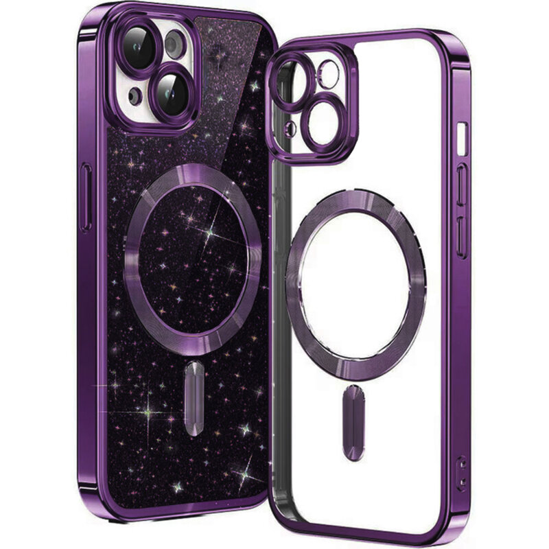 Husa premium iPhone 13 Techsuit Luxury Glitter MagSafe, mov