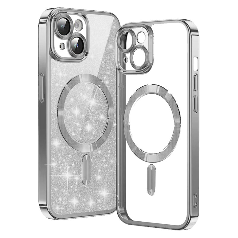 Husa premium iPhone 13 Techsuit Luxury Glitter MagSafe, argintiu