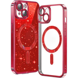 Husa premium iPhone 13 Techsuit Luxury Glitter MagSafe, rosu