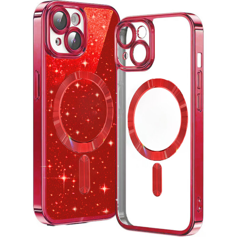 Husa premium iPhone 13 Techsuit Luxury Glitter MagSafe, rosu