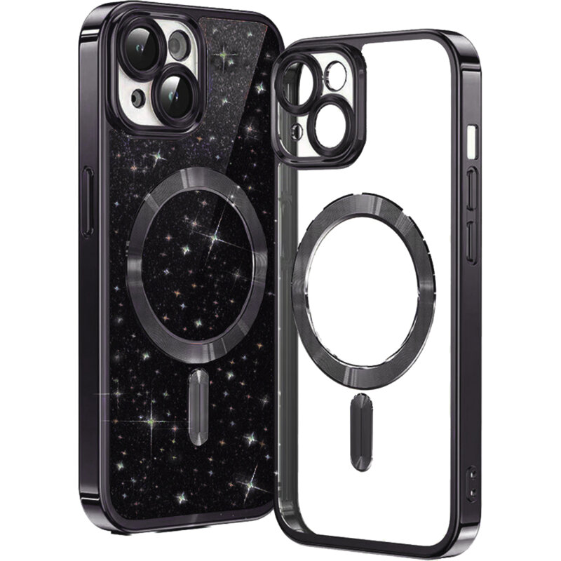 Husa premium iPhone 13 Techsuit Luxury Glitter MagSafe, negru