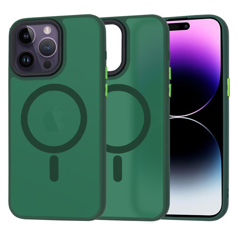 Husa iPhone 14 Pro Max Techsuit HaloFrost MagSafe Series, verde inchis