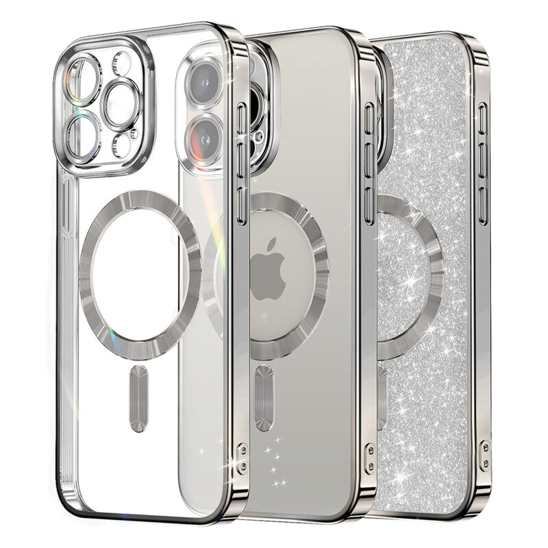 Husa premium iPhone 12 Pro Max Techsuit Luxury Glitter MagSafe, argintiu