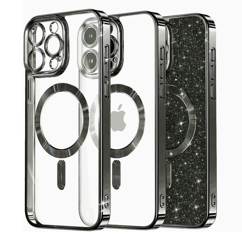 Husa premium iPhone 12 Pro Max Techsuit Luxury Glitter MagSafe, negru