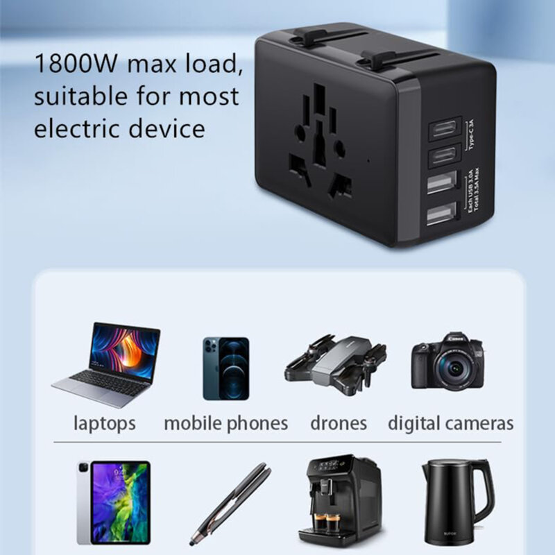 Adaptor priza EU la US, UK, AUS, 2xUSB-C, 2xUSB, Techsuit, HHt204A