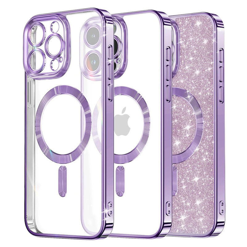 Husa premium iPhone 13 Pro Techsuit Luxury Glitter MagSafe, mov deschis