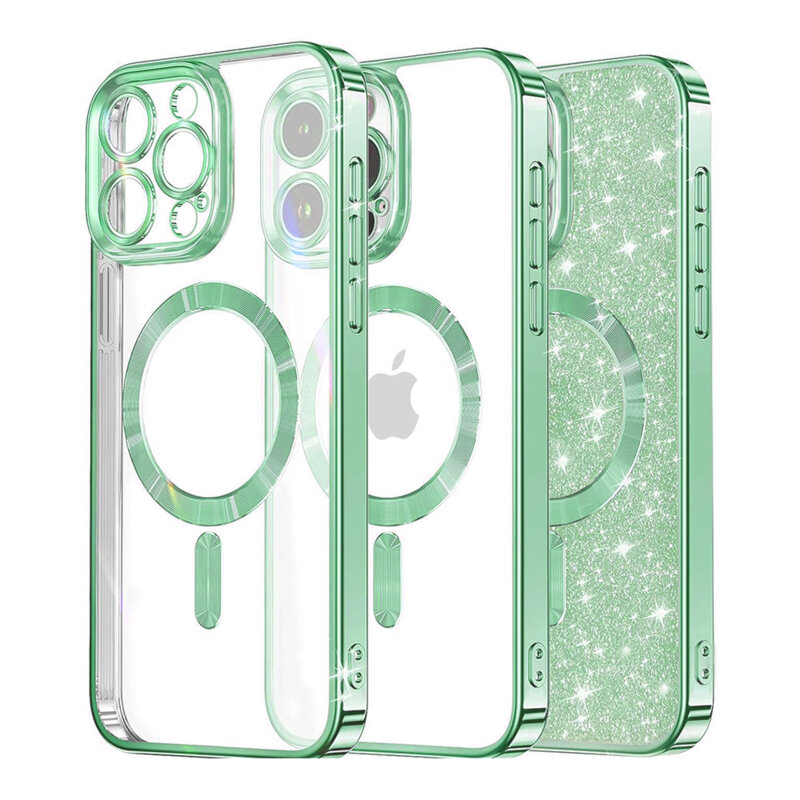 Husa premium iPhone 13 Pro Techsuit Luxury Glitter MagSafe, verde deschis