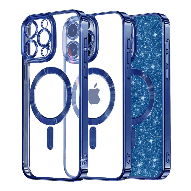 Husa premium iPhone 13 Pro Techsuit Luxury Glitter MagSafe, albastru