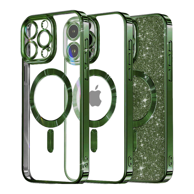 Husa premium iPhone 13 Pro Techsuit Luxury Glitter MagSafe, verde