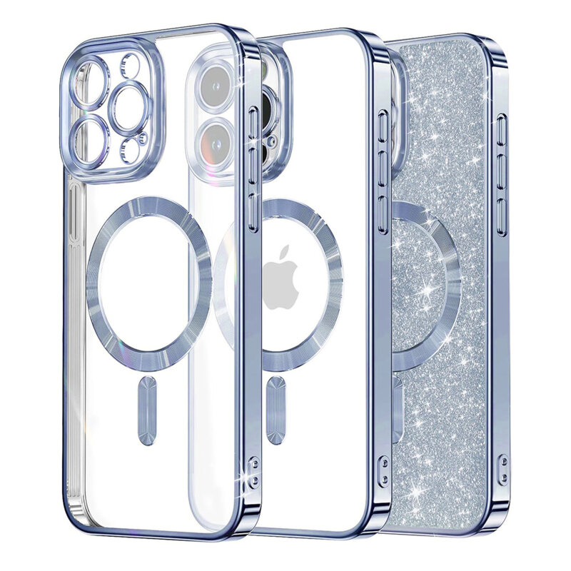 Husa premium iPhone 14 Pro Max Techsuit Luxury Glitter MagSafe, bleu