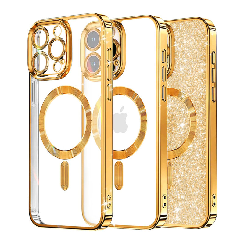 Husa premium iPhone 14 Pro Max Techsuit Luxury Glitter MagSafe, auriu