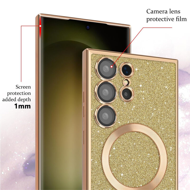 Husa premium iPhone 14 Pro Max Techsuit Luxury Glitter MagSafe, auriu
