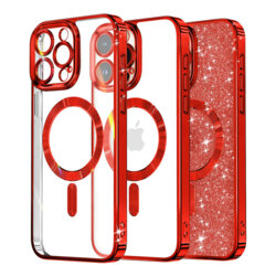 Husa premium iPhone 14 Pro Max Techsuit Luxury Glitter MagSafe, rosu