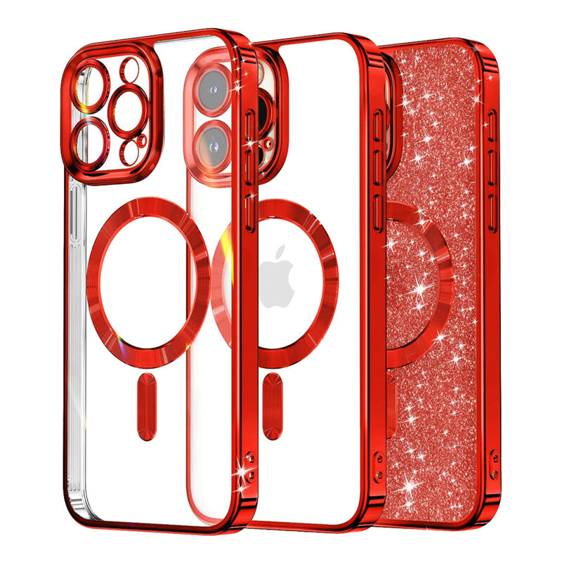 Husa premium iPhone 14 Pro Max Techsuit Luxury Glitter MagSafe, rosu