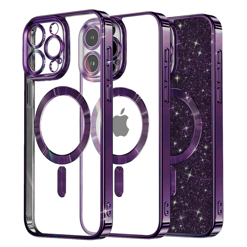 Husa premium iPhone 15 Pro Max Techsuit Luxury Glitter MagSafe, mov
