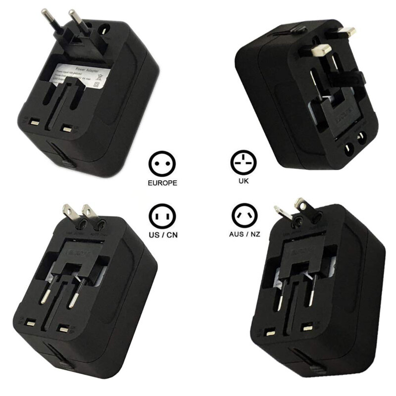 Adaptor priza EU la US, UK, AUS, 2 x USB, Techsuit, HHT202