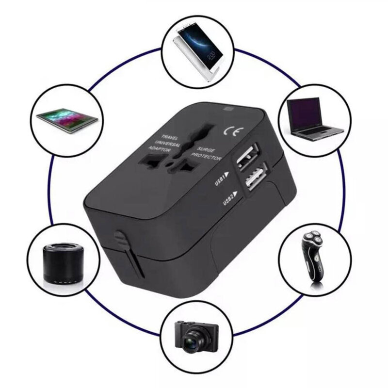 Adaptor priza EU la US, UK, AUS, 2 x USB, Techsuit, HHT202