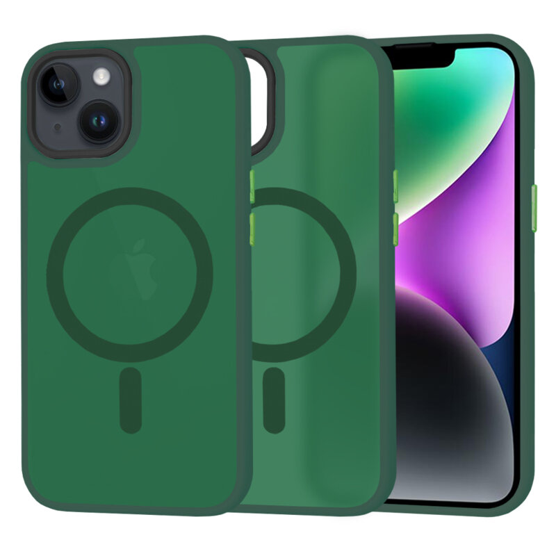 Husa iPhone 14 Techsuit HaloFrost MagSafe Series, verde inchis