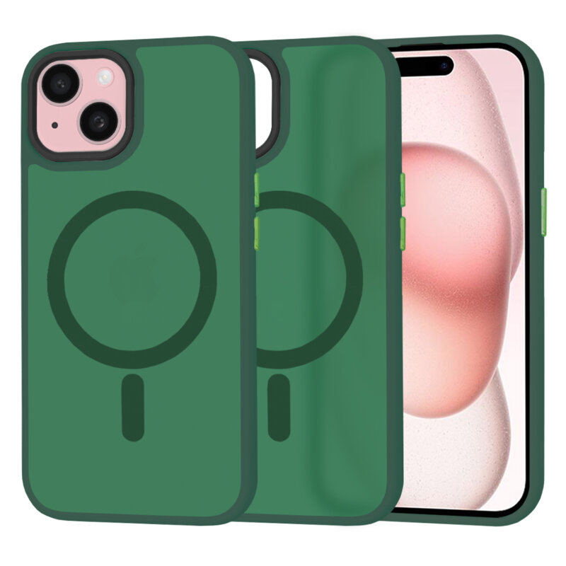 Husa iPhone 15 Techsuit HaloFrost MagSafe Series, verde inchis