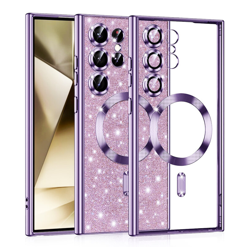 Husa premium Samsung Galaxy S24 Ultra Techsuit Luxury Glitter MagSafe, mov deschis