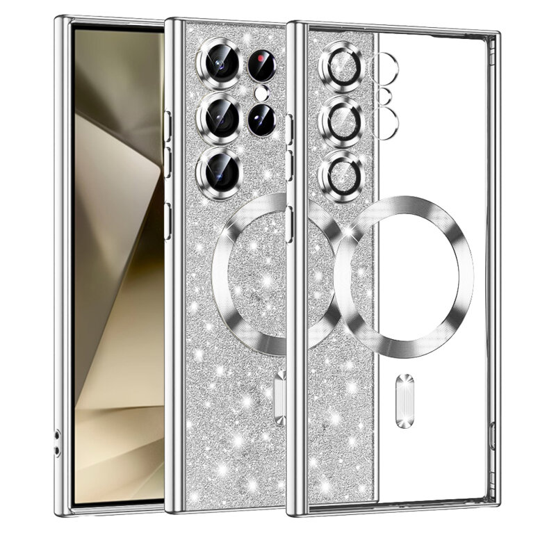Husa premium Samsung Galaxy S24 Ultra Techsuit Luxury Glitter MagSafe, argintiu