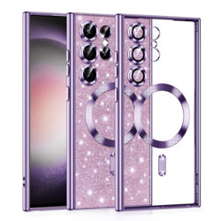 Husa premium Samsung Galaxy S23 Ultra Techsuit Luxury Glitter MagSafe, mov deschis