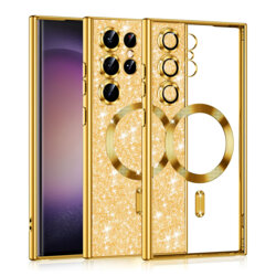 Husa premium Samsung Galaxy S23 Ultra Techsuit Luxury Glitter MagSafe, auriu