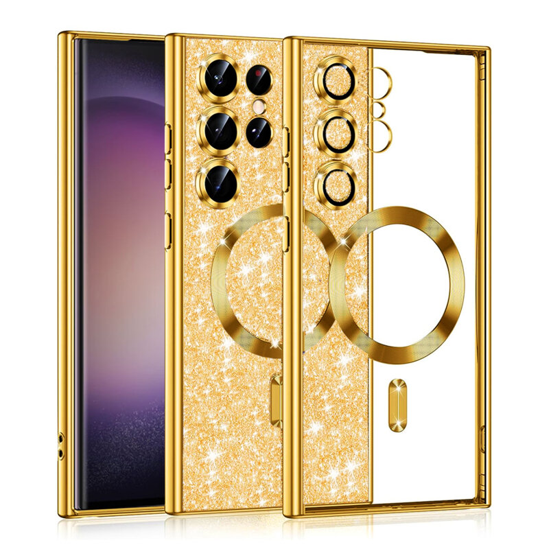 Husa premium Samsung Galaxy S23 Ultra Techsuit Luxury Glitter MagSafe, auriu