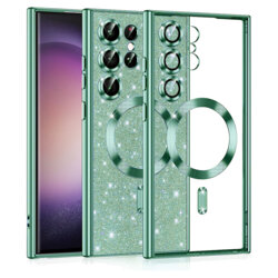 Husa premium Samsung Galaxy S23 Ultra Techsuit Luxury Glitter MagSafe, verde deschis