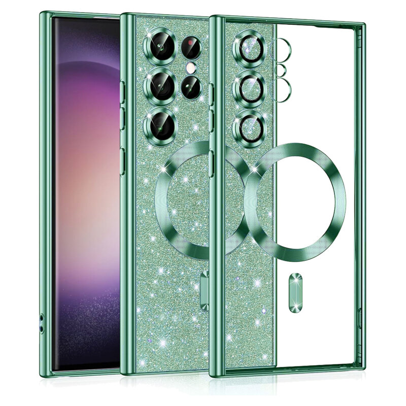 Husa premium Samsung Galaxy S23 Ultra Techsuit Luxury Glitter MagSafe, verde deschis