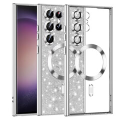 Husa premium Samsung Galaxy S23 Ultra Techsuit Luxury Glitter MagSafe, argintiu
