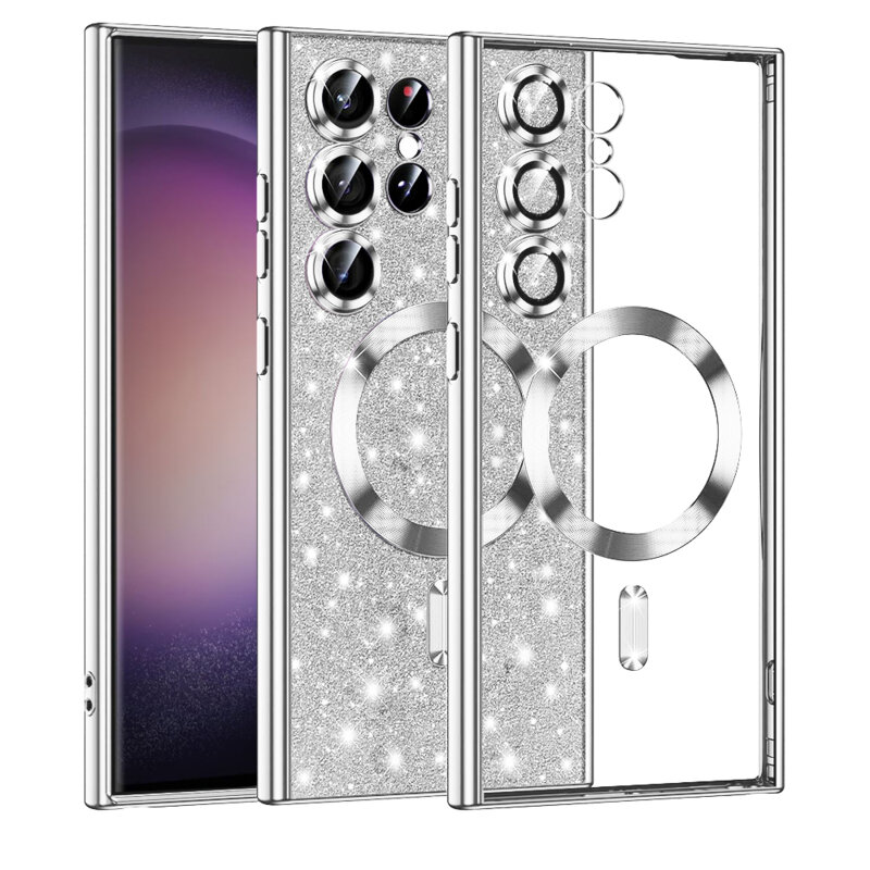 Husa premium Samsung Galaxy S23 Ultra Techsuit Luxury Glitter MagSafe, argintiu