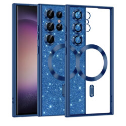 Husa premium Samsung Galaxy S23 Ultra Techsuit Luxury Glitter MagSafe, albastru