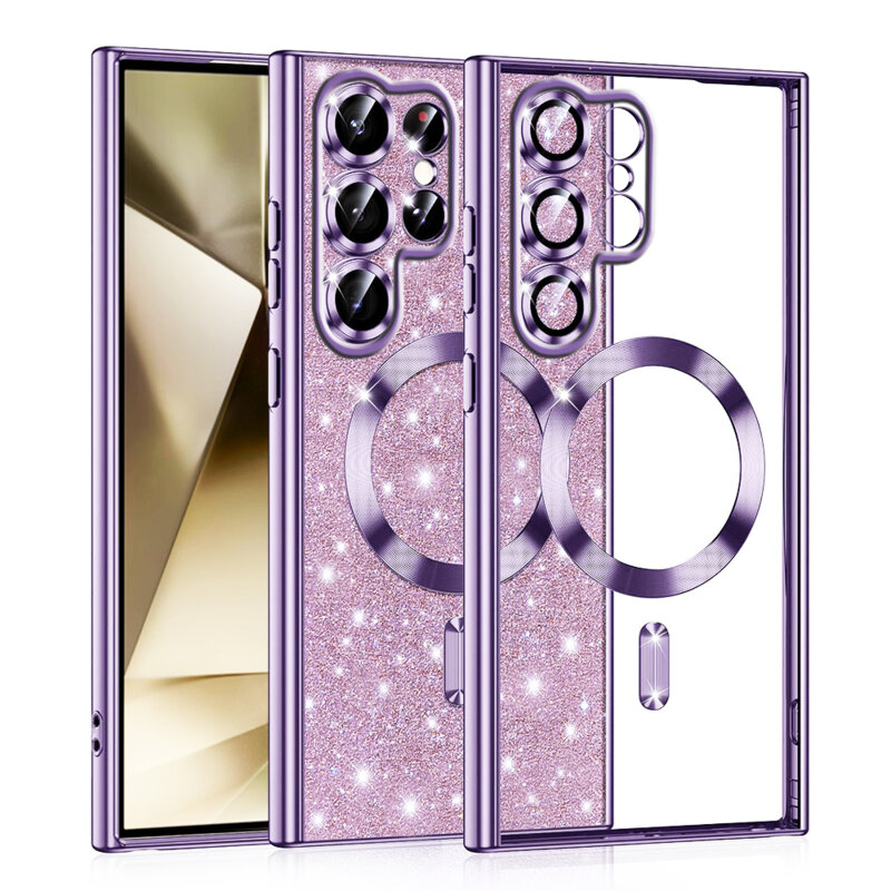 Husa premium Samsung Galaxy S22 Ultra 5G Techsuit Luxury Glitter MagSafe, mov deschis