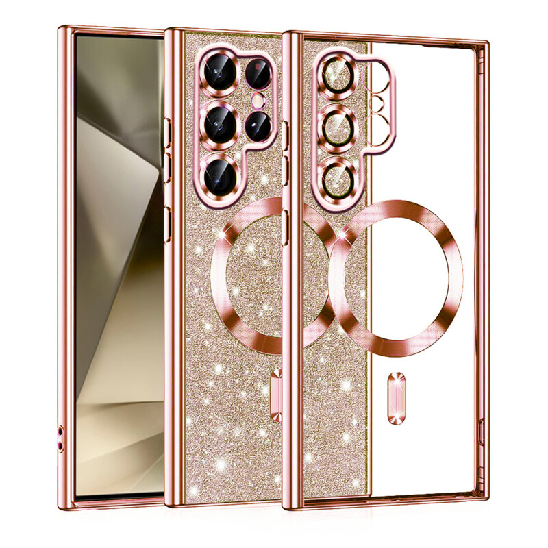 Husa premium Samsung Galaxy S22 Ultra 5G Techsuit Luxury Glitter MagSafe, roz auriu