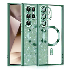 Husa premium Samsung Galaxy S22 Ultra 5G Techsuit Luxury Glitter MagSafe, verde deschis