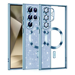 Husa premium Samsung Galaxy S22 Ultra 5G Techsuit Luxury Glitter MagSafe, bleu