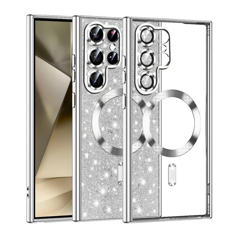 Husa premium Samsung Galaxy S22 Ultra 5G Techsuit Luxury Glitter MagSafe, argintiu