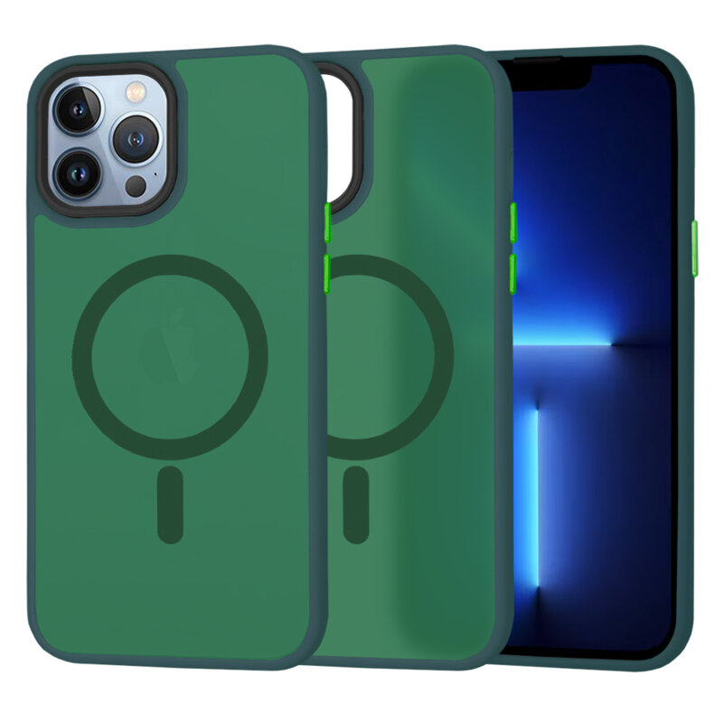 Husa iPhone 13 Pro Max Techsuit HaloFrost MagSafe Series, verde inchis