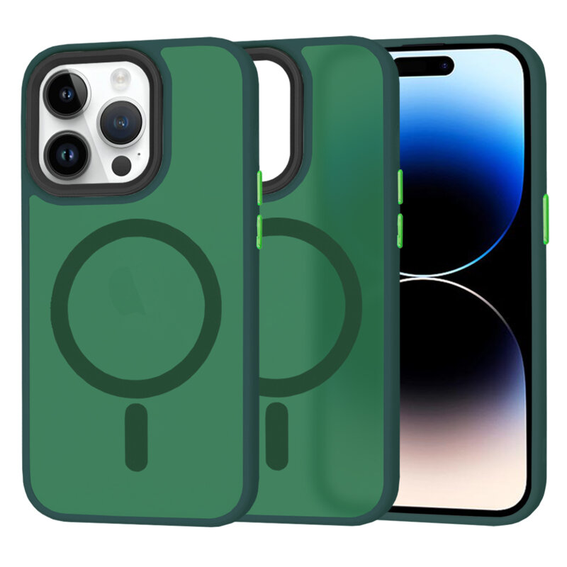 Husa iPhone 14 Pro Techsuit HaloFrost MagSafe Series, verde inchis